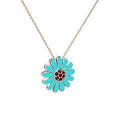 Papatya Kolye - Garnet 14 ayar beyaz altın kolye (Turkuaz mineli, 40 cm rose altın rolo zincir) #1usxiop
