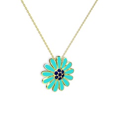 Lab safir 8 ayar altın kolye (Turkuaz mineli, 40 cm altın rolo zincir)