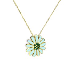 Papatya Kolye - Yeşil kuvars 14 ayar altın kolye (Pastel mavi mineli, 40 cm altın rolo zincir) #1v1cnbc