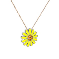Sitrin 18 ayar beyaz altın kolye (Sarı mineli, 40 cm rose altın rolo zincir)