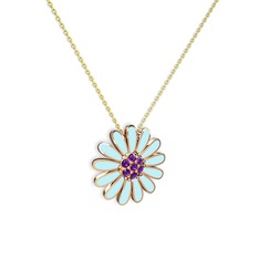 Papatya Kolye - Ametist 14 ayar rose altın kolye (Pastel mavi mineli, 40 cm altın rolo zincir) #1v9b8fj