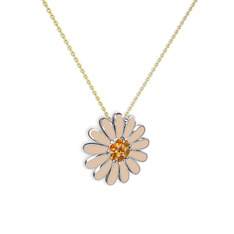 Papatya Kolye - Sitrin 18 ayar beyaz altın kolye (Ekru mineli, 40 cm gümüş rolo zincir) #1v9g2dg