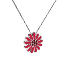 Papatya Kolye - Garnet 925 ayar gümüş kolye (Kırmızı mineli, 40 cm gümüş rolo zincir) #1vlj95