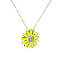 Papatya Kolye - Swarovski 14 ayar beyaz altın kolye (Sarı mineli, 40 cm altın rolo zincir) #1vm0nt3