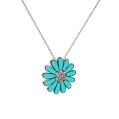 Papatya Kolye - Swarovski 925 ayar siyah rodyum kaplama gümüş kolye (Turkuaz mineli, 40 cm gümüş rolo zincir) #1vnz0ls