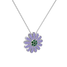 Yeşil kuvars 14 ayar beyaz altın kolye (Menekşe mineli, 40 cm gümüş rolo zincir)