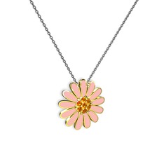 Sitrin 18 ayar altın kolye (Pastel pembe mineli, 40 cm gümüş rolo zincir)