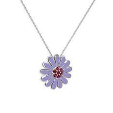 Papatya Kolye - Rodolit garnet 18 ayar beyaz altın kolye (Menekşe mineli, 40 cm beyaz altın rolo zincir) #1w7irbn