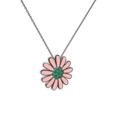 Papatya Kolye - Kök zümrüt 925 ayar siyah rodyum kaplama gümüş kolye (Pastel pembe mineli, 40 cm gümüş rolo zincir) #1wdugjb