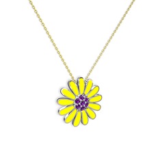 Papatya Kolye - Ametist 14 ayar beyaz altın kolye (Sarı mineli, 40 cm gümüş rolo zincir) #1weopio