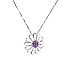 Papatya Kolye - Ametist 8 ayar beyaz altın kolye (Beyaz mineli, 40 cm gümüş rolo zincir) #1wg1qcd