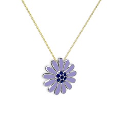 Lab safir 18 ayar beyaz altın kolye (Menekşe mineli, 40 cm gümüş rolo zincir)