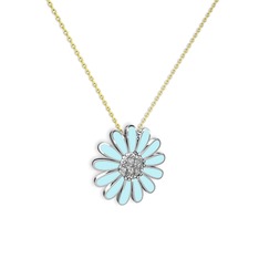Papatya Kolye - Swarovski 18 ayar beyaz altın kolye (Pastel mavi mineli, 40 cm altın rolo zincir) #1wik1v4