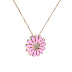 Beyaz zirkon 14 ayar rose altın kolye (Pembe mineli, 40 cm gümüş rolo zincir)