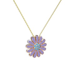 Papatya Kolye - Akuamarin 8 ayar rose altın kolye (Menekşe mineli, 40 cm altın rolo zincir) #1wm3ugv