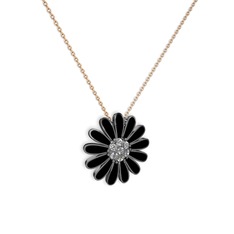Papatya Kolye - Swarovski 925 ayar siyah rodyum kaplama gümüş kolye (Siyah mineli, 40 cm rose altın rolo zincir) #1wod053