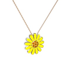 Sitrin 8 ayar altın kolye (Sarı mineli, 40 cm rose altın rolo zincir)