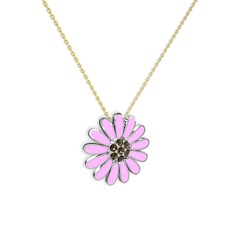 Papatya Kolye - Dumanlı kuvars 14 ayar beyaz altın kolye (Pembe mineli, 40 cm altın rolo zincir) #1wsghw9
