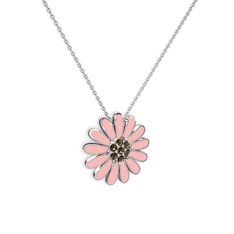 Dumanlı kuvars 8 ayar beyaz altın kolye (Pastel pembe mineli, 40 cm beyaz altın rolo zincir)