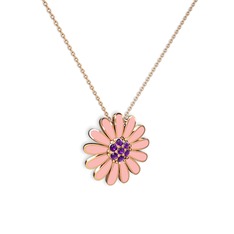 Papatya Kolye - Ametist 925 ayar rose altın kaplama gümüş kolye (Pastel pembe mineli, 40 cm gümüş rolo zincir) #1wza3eq