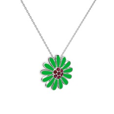 Papatya Kolye - Rodolit garnet 925 ayar gümüş kolye (Yeşil mineli, 40 cm beyaz altın rolo zincir) #1x1urct