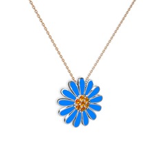 Sitrin 18 ayar beyaz altın kolye (Mavi mineli, 40 cm rose altın rolo zincir)