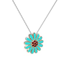 Papatya Kolye - Garnet 925 ayar rose altın kaplama gümüş kolye (Turkuaz mineli, 40 cm beyaz altın rolo zincir) #1xafnjz