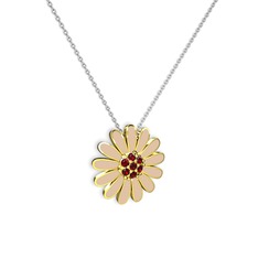 Papatya Kolye - Garnet 14 ayar altın kolye (Ekru mineli, 40 cm beyaz altın rolo zincir) #1xhwirh