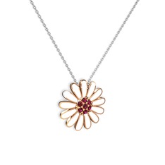 Papatya Kolye - Rodolit garnet 18 ayar rose altın kolye (Beyaz mineli, 40 cm beyaz altın rolo zincir) #1xlcwsm