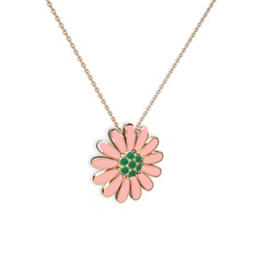 Papatya Kolye - Kök zümrüt 925 ayar rose altın kaplama gümüş kolye (Pastel pembe mineli, 40 cm rose altın rolo zincir) #1xlxi3w