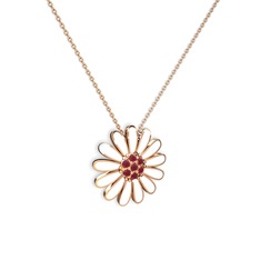 Kök yakut 8 ayar rose altın kolye (Beyaz mineli, 40 cm rose altın rolo zincir)