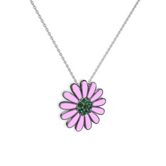 Papatya Kolye - Yeşil kuvars 925 ayar siyah rodyum kaplama gümüş kolye (Pembe mineli, 40 cm gümüş rolo zincir) #1xs2nko