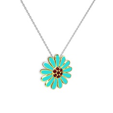 Papatya Kolye - Garnet 14 ayar altın kolye (Turkuaz mineli, 40 cm gümüş rolo zincir) #1xx387n