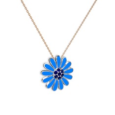 Lab safir 14 ayar beyaz altın kolye (Mavi mineli, 40 cm rose altın rolo zincir)