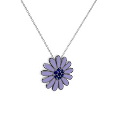Lab safir 925 ayar siyah rodyum kaplama gümüş kolye (Menekşe mineli, 40 cm beyaz altın rolo zincir)
