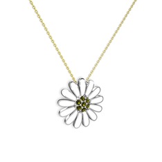 Papatya Kolye - Peridot 14 ayar beyaz altın kolye (Beyaz mineli, 40 cm altın rolo zincir) #1xzs2y2