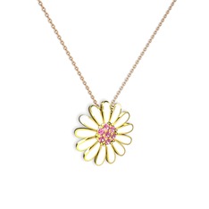 Papatya Kolye - Pembe kuvars 925 ayar altın kaplama gümüş kolye (Beyaz mineli, 40 cm rose altın rolo zincir) #1y67xja