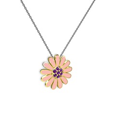 Papatya Kolye - Ametist 925 ayar altın kaplama gümüş kolye (Pastel pembe mineli, 40 cm gümüş rolo zincir) #1y7h3xh