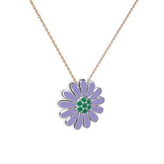 Papatya Kolye - Kök zümrüt 8 ayar beyaz altın kolye (Menekşe mineli, 40 cm rose altın rolo zincir) #1yarv4k