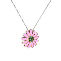 Papatya Kolye - Yeşil kuvars 925 ayar rose altın kaplama gümüş kolye (Pembe mineli, 40 cm beyaz altın rolo zincir) #1ybof6p