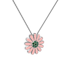 Yeşil kuvars 8 ayar beyaz altın kolye (Pastel pembe mineli, 40 cm gümüş rolo zincir)