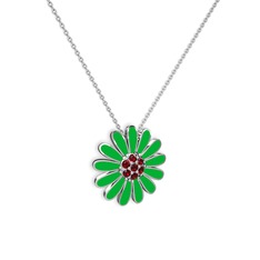Garnet 925 ayar gümüş kolye (Yeşil mineli, 40 cm beyaz altın rolo zincir)