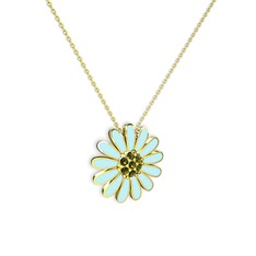 Papatya Kolye - Peridot 14 ayar altın kolye (Pastel mavi mineli, 40 cm altın rolo zincir) #1zvarl