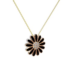 Papatya Kolye - Pırlanta 925 ayar rose altın kaplama gümüş kolye (0.252 karat, siyah mineli, 40 cm altın rolo zincir) #24vp4k