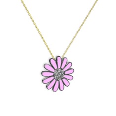 Papatya Kolye - Swarovski 925 ayar siyah rodyum kaplama gümüş kolye (Pembe mineli, 40 cm altın rolo zincir) #26edu2