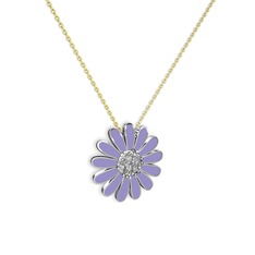 Papatya Kolye - Pırlanta 14 ayar beyaz altın kolye (0.252 karat, menekşe mineli, 40 cm altın rolo zincir) #27lpiz