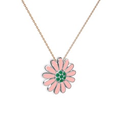 Papatya Kolye - Kök zümrüt 8 ayar beyaz altın kolye (Pastel pembe mineli, 40 cm rose altın rolo zincir) #2fs4x