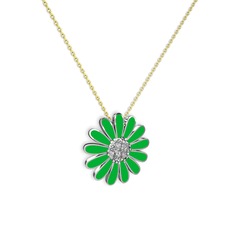 Papatya Kolye - Swarovski 14 ayar beyaz altın kolye (Yeşil mineli, 40 cm gümüş rolo zincir) #2fzzbg
