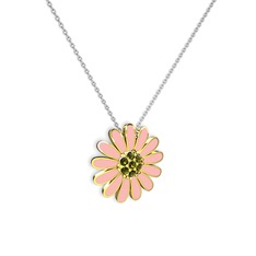 Papatya Kolye - Peridot 925 ayar altın kaplama gümüş kolye (Pastel pembe mineli, 40 cm gümüş rolo zincir) #2ot9l6