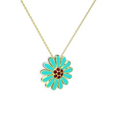 Garnet 8 ayar altın kolye (Turkuaz mineli, 40 cm altın rolo zincir)